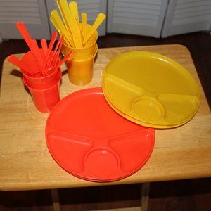 Vintage Basketville Plasticware -- 28 Pieces Red and Yellow
